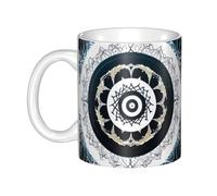 UDFKGLP Black and White Round Totem Pattern mug ceramic Mugs for cappuccino, latte, cereal, yogurt, milk, hot or cold drinks Micro-wave oven