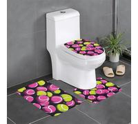 UDFKGLP Bright Pink Tennis Balls Printed Anti-Slip Bathroom Rugs Set - 3-Piece Contour, Oval & Rectangular Mats for Toilet, Vanity & Restrooms