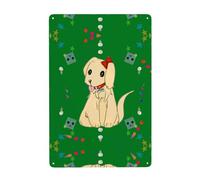 UDFKGLP Cartoon dog on grass Pattern Tin decorative painting 8x12in Made of tinplate, wear-resistant and durable