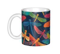 UDFKGLP Colorful dragonflies Pattern mug ceramic Mugs for cappuccino, latte, cereal, yogurt, milk, hot or cold drinks Micro-wave oven