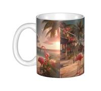 UDFKGLP Flamingo Beach Pattern mug ceramic Mugs for cappuccino, latte, cereal, yogurt, milk, hot or cold drinks Micro-wave oven