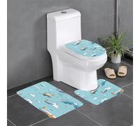 UDFKGLP Flying Airplane Printed Anti-Slip Bathroom Rugs Set - 3-Piece Contour, Oval & Rectangular Mats for Toilet, Vanity & Restrooms