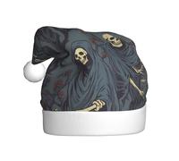 UDFKGLP Grim-Reaper Printing Christmas Hat for Adult Festive Celebrations as a Gift for Men and Women