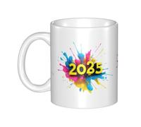 UDFKGLP Happy 2025 Pattern mug ceramic Mugs for cappuccino, latte, cereal, yogurt, milk, hot or cold drinks Micro-wave oven