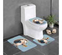 UDFKGLP Hedgehog Blowing The Trumpet Printed Anti-Slip Bathroom Rugs Set - 3-Piece Contour, Oval & Rectangular Mats for Toilet, Vanity & Restrooms
