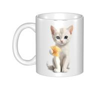 UDFKGLP Kitten holding shrimp chips Pattern mug ceramic Mugs for cappuccino, latte, cereal, yogurt, milk, hot or cold drinks Micro-wave oven