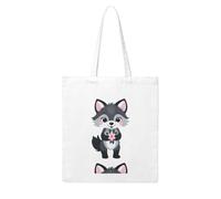 UDFKGLP Little gray wolf holding a small pink flower Pattern Woman Canvas Tote Bag Strong and durable for traveling, shopping, Daily One Size