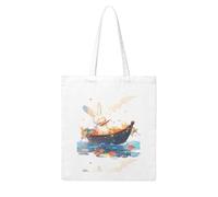 UDFKGLP Little white rabbit on the flower boat Pattern Woman Canvas Tote Bag Strong and durable for traveling, shopping, Daily One Size