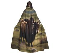 UDFKGLP Mighty Highland Yak Pattern Adult Hooded Cloak is a super large, comfortable, and durable Halloween hooded poncho