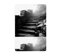 UDFKGLP Mountain mist over the stone steps Pattern Tin decorative painting 8x12in Made of tinplate, wear-resistant and durable