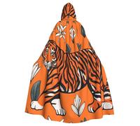 UDFKGLP Orange tiger leopard Pattern Adult Hooded Cloak is a super large, comfortable, and durable Halloween hooded poncho