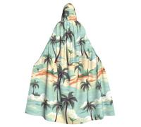 UDFKGLP Palm Tree Rocky Shore Pattern Adult Hooded Cloak is a super large, comfortable, and durable Halloween hooded poncho
