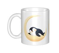 UDFKGLP Penguins on the Crescent Moon Pattern mug ceramic Mugs for cappuccino, latte, cereal, yogurt, milk, hot or cold drinks Micro-wave oven