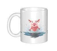 UDFKGLP Pig jumping into the puddle Pattern mug ceramic Mugs for cappuccino, latte, cereal, yogurt, milk, hot or cold drinks Micro-wave oven