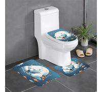 UDFKGLP Polar Bear Sleeping with Fish Printed Anti-Slip Bathroom Rugs Set - 3-Piece Contour, Oval & Rectangular Mats for Toilet, Vanity & Restrooms