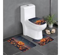 UDFKGLP Pumpkin in The Starry Sky Printed Anti-Slip Bathroom Rugs Set - 3-Piece Contour, Oval & Rectangular Mats for Toilet, Vanity & Restrooms