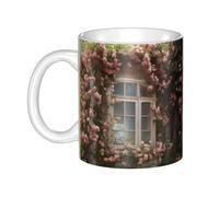 UDFKGLP Roses crawling across the windows Pattern mug ceramic Mugs for cappuccino, latte, cereal, yogurt, milk, hot or cold drinks Micro-wave oven