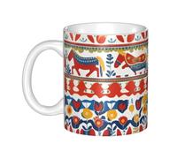 UDFKGLP Runner Swedish Dala Horse Folk Pattern mug ceramic Mugs for cappuccino, latte, cereal, yogurt, milk, hot or cold drinks Micro-wave oven