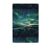 UDFKGLP Sea under the Aurora Borealis Pattern Tin decorative painting 8x12in Made of tinplate, wear-resistant and durable
