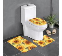 UDFKGLP Sunflowers Sun Printed Anti-Slip Bathroom Rugs Set - 3-Piece Contour, Oval & Rectangular Mats for Toilet, Vanity & Restrooms