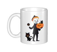 UDFKGLP The black cat ghost behind the little boy Pattern mug ceramic Mugs for cappuccino, latte, cereal, yogurt, milk, hot or cold drinks Micro-wave oven