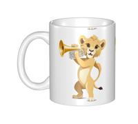 UDFKGLP The lion cub is blowing the trumpet Pattern mug ceramic Mugs for cappuccino, latte, cereal, yogurt, milk, hot or cold drinks Micro-wave oven