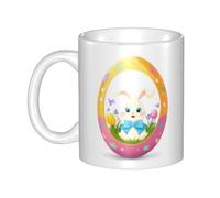 UDFKGLP The little rabbit in the gorgeous easter egg Pattern mug ceramic Mugs for cappuccino, latte, cereal, yogurt, milk, hot or cold drinks Micro-wave oven