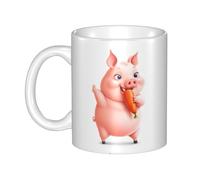 UDFKGLP The piglet happily nibbles a carrot Pattern mug ceramic Mugs for cappuccino, latte, cereal, yogurt, milk, hot or cold drinks Micro-wave oven