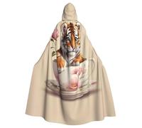 UDFKGLP Tiger Cub In Teacup Pattern Adult Hooded Cloak is a super large, comfortable, and durable Halloween hooded poncho