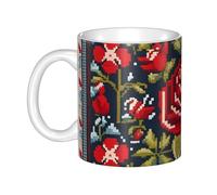 UDFKGLP Ukrainian Embroidery Style Rose Pattern mug ceramic Mugs for cappuccino, latte, cereal, yogurt, milk, hot or cold drinks Micro-wave oven