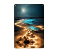 UDFKGLP View under the moon Pattern Tin decorative painting 8x12in Made of tinplate, wear-resistant and durable