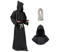 UDIANIS Adult Monk Costume Robe with Hood, Medieval Friar Priest Robe & Cross Necklace, 4-Piece Set for Halloween Renaissance Fair Cosplay(M)
