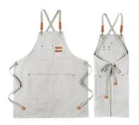 UDIANIS Chef Apron for Men Women - Cross Back Workshop Apron for Cooking, Baking, BBQ, Art Painting - Heavy Duty Denim Work Apron with Pockets for Garden, Craft, Garage (White)