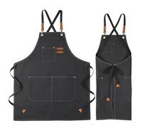 UDIANIS Chef Apron for Men Women - Cross Back Workshop Apron for Cooking, Baking, BBQ, Art Painting - Heavy Duty Denim Work Apron with Pockets for Garden, Craft, Garage (Black)
