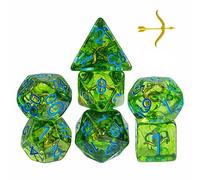 UDIXI 7PCS D&D Polyhedral Dice Set, Green DND Dice Set Filled with Bow for Role Playing Games as RPG Tabletop Games (Ranger)