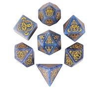 UDIXI Blue Guartzite Stone Dice Set, 7 Pieces Gemstone Dice Hamsa Pattern with Gift Case for Role Playing Game and Other Tabletop Games