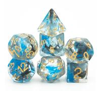 UDIXI DND Dice Set 7PCS Resin Polyhedral D&D Dice, Blue & Black Wispy Smoke Strands with Velvet Bag for Role Playing Games
