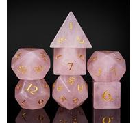 UDIXI Stone Dice Set D&D 7PCS Gemstone DND Dice Polyhedral with Gift Case for Role Playing Games(Rose Quartz)