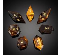 UDIXI Tiger's Eye Stone Dice Set 7PCS Gemstone Dice for D&D Tabletop Games | MultiFaceted-Cut Crystal Shape, Natural, Premium Gift Box, DM Gift, for Dungeons and Dragons Role Playing Games