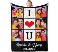Udiyfun Personalised Blanket with Photos Text for Boyfriend Girlfriend, Custom Couples Blanket, Customised Weeding Valentines Anniversary Christmas Birthday Gifts for Women Men Him Her Wife Husband