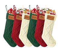 Udiyfun Personalised Christmas Stockings, Custom Christmas Stocking with Leather Laser Engraving Name, 46CM Large, Customised Knitted Xmas Stockings, Christmas Hanging Decor, Gifts for Family 6 Pcs