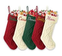 Udiyfun Personalised Christmas Stockings, Custom Family Christmas Stocking with Embroidered Name, 46CM Large, Customised Knitted Xmas Stockings, Christmas Hanging Decor, Gifts for Family 5 Pcs