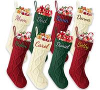Udiyfun Personalised Christmas Stockings, Custom Family Christmas Stocking with Embroidered Name, 46CM Large, Customised Knitted Xmas Stockings, Christmas Hanging Decor, Gifts for Family 8 Pcs