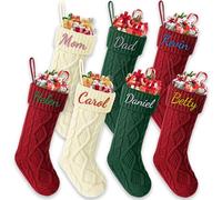 Udiyfun Personalised Christmas Stockings, Custom Family Christmas Stocking with Embroidered Name, 46CM Large, Customised Knitted Xmas Stockings, Christmas Hanging Decor, Gifts for Family 7 Pcs