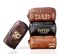 Udiyfun Personalised Fathers Day Birthday Gifts for Dad, Leather Toiletry Bag for Men with Engraved Initials Name, Custom Travel Shaving Bag, Dopp Kit for Papa Husband Grandpa, Christmas Wedding Gift