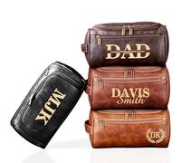Udiyfun Personalised Fathers Day Birthday Gifts for Dad, Leather Toiletry Bag for Men with Engraved Name Initials, Custom Travel Shaving Bag, Dopp Kit for Papa Husband Grandpa, Christmas Wedding Gift