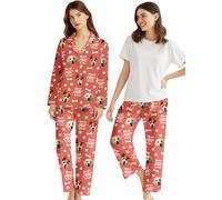 Udiyfun Personalised Mother's Day Christmas Birthday Gift for Mum, Customised Pajamas Set with Face for Women, Custom Pjs Pants for Dog Mum, Nightwear Top Bottom