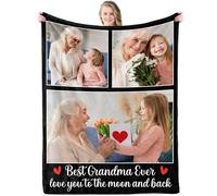 Udiyfun Personalised Mothers Day Unique Gifts for Grandma, Custom Best Grandma Ever Throw Blanket with Picture Text, Personalised Christmas Birthday Gifts for Grandma from Granddaughter Grandson