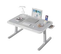 UDIYO Laptop Bed Tray Table, Lap Desk with Night Lamp, Storage Drawer, Laptop Stand for Sofa, Phone Charging Function Laptop Table, Foldable Laptop Desk for Bed Grey