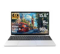 UDKED 15.6 Inch 4K UHD Laptop, Celeron N95(Up to 3.4GHz),16GB DDR4, Fingerprint Unlock, Backlit Keyboard, 180° Hinge, Lightweight Notebook for Study & Work (Silver, 16G+960G SSD)